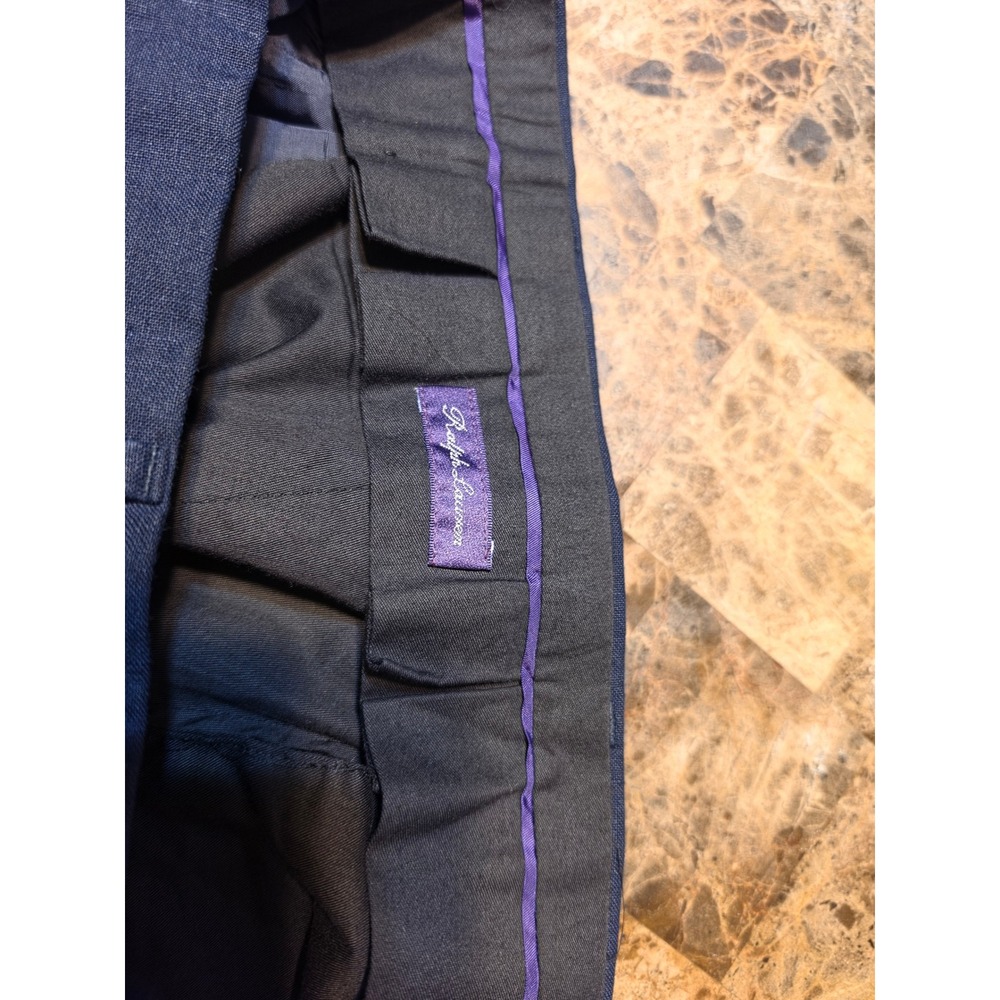 Ralph Lauren Purple Label S 34 Navy Blue Linen Pleated Cuffed Pants Italy LikeNe - Picture 15 of 16